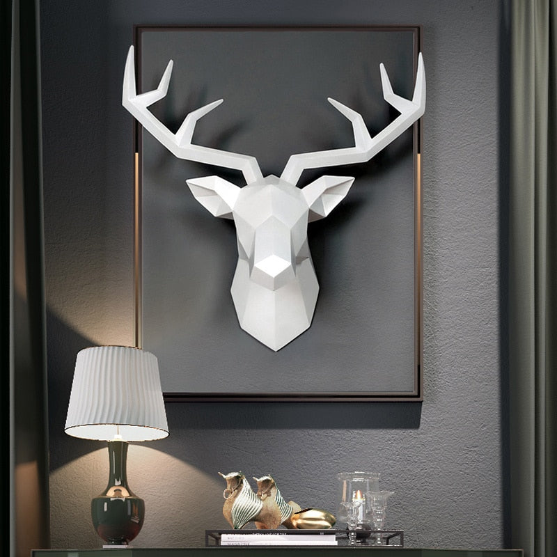 Home Decoration Accessories,3D Deer Head,eeeStatue,Sculpture,Wall Decor,Animal Figurine Miniature,Modern,Living Room,Decorative Art